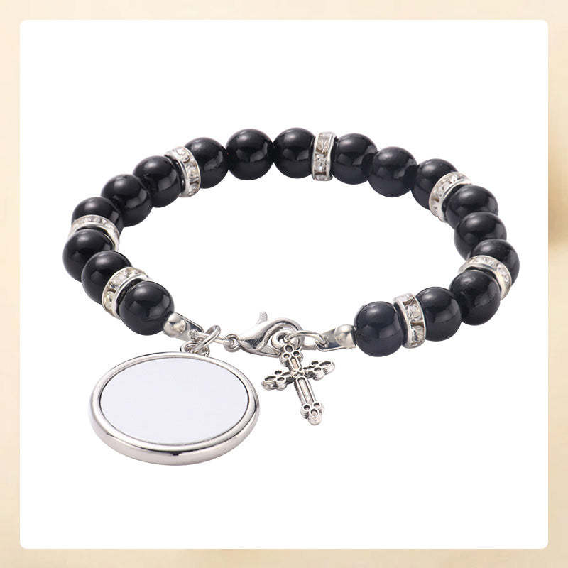 Personalized Multi-Color Rosary Beads Cross Necklace with Photo Memorial Gift for Women