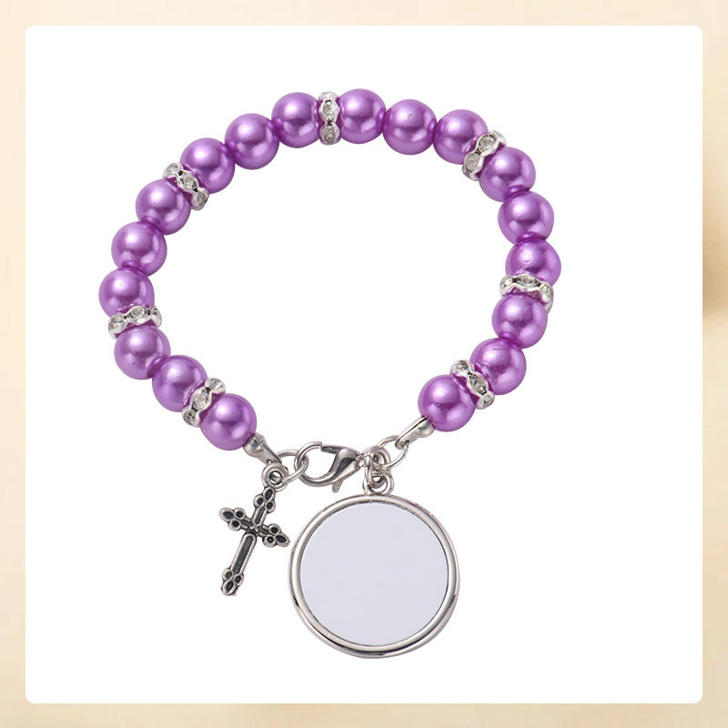 Personalized Multi-Color Rosary Beads Cross Necklace with Photo Memorial Gift for Women