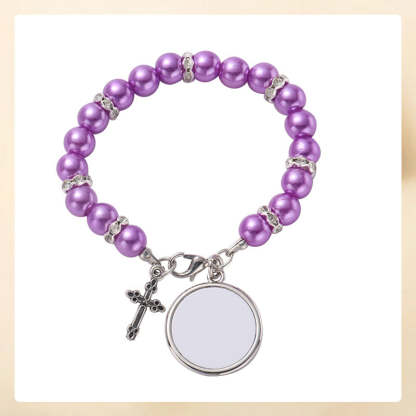 Personalized Multi-Color Rosary Beads Cross Necklace with Photo Memorial Gift for Women