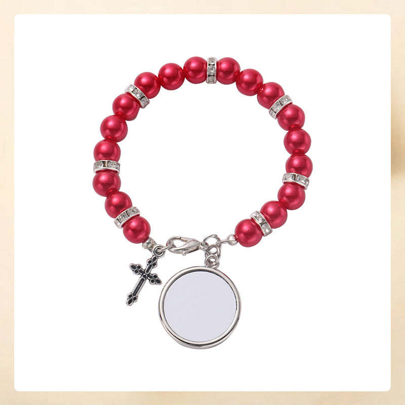 Personalized Multi-Color Rosary Beads Cross Necklace with Photo Memorial Gift for Women