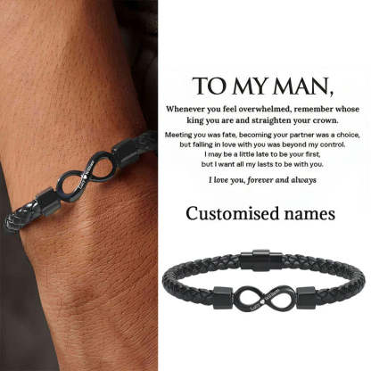 To My Man, Personalized Dual Name Infinity Leather Bracelet