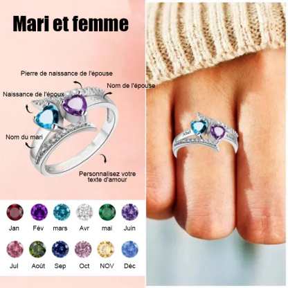 Je t'aime pour toujours - Bague de promesse personnalisée avec pierres de naissance