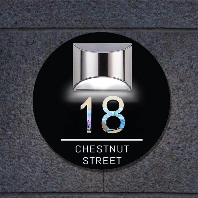 Personalized Round Solar 3D House Sign