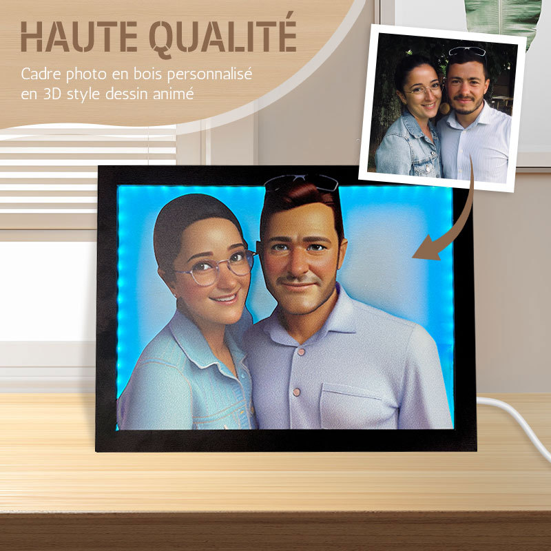 Cadre photo personnalisé en bois coloré de style dessin animé 3D