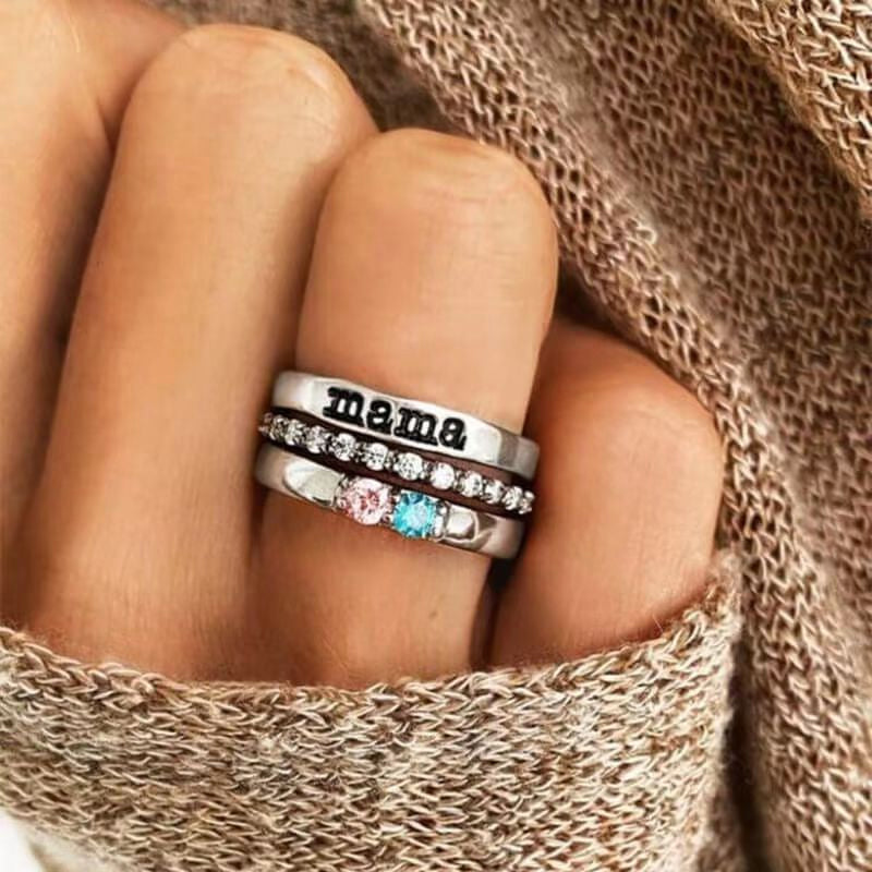 Bague de naissance familiale personnalisée - Cadeau pour grand-mère/maman
