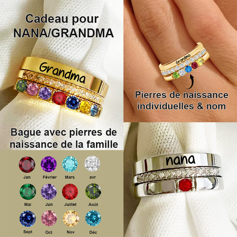 Bague de naissance familiale personnalisée - Cadeau pour grand-mère/maman