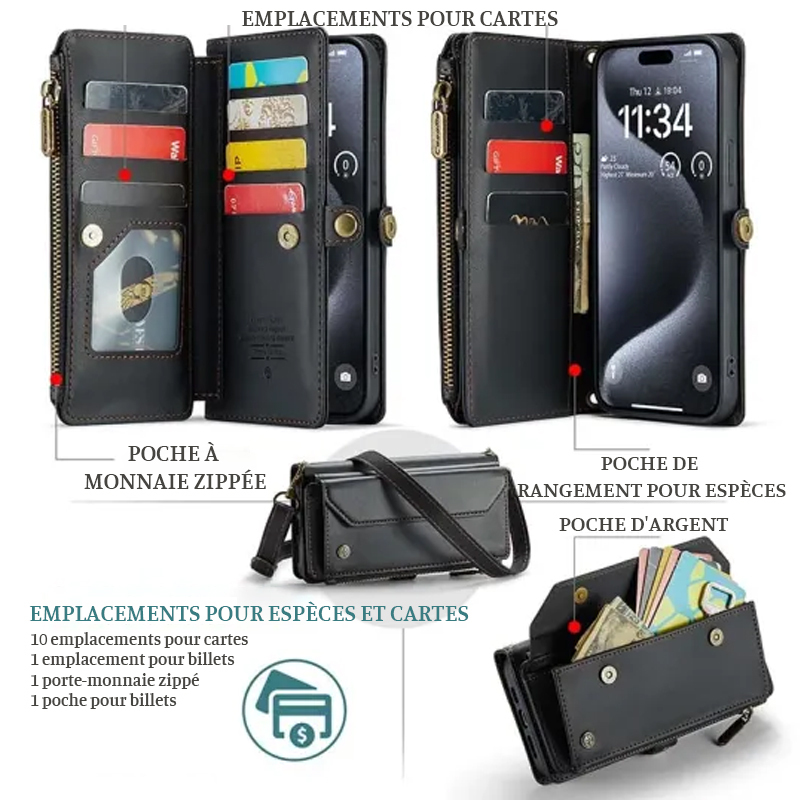 Étui de téléphone à bandoulière avec porte-cartes monogramme personnalisé