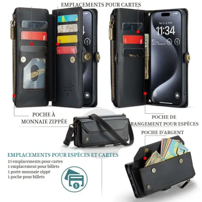 Étui de téléphone à bandoulière avec porte-cartes monogramme personnalisé