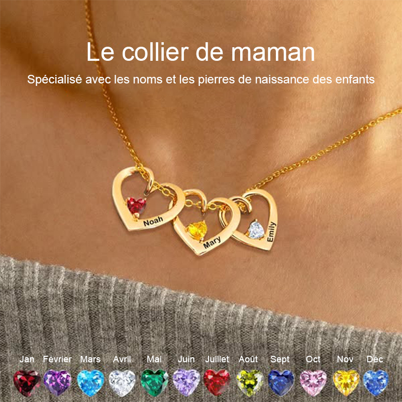 Collier personnalisé avec pierre de naissance et nom en forme de cœur pour maman et grand-mère