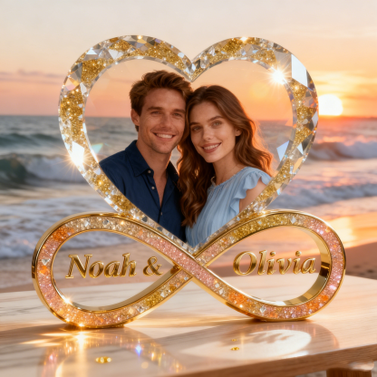 Ornement personnalisé de symbole d'infini de portrait de couples