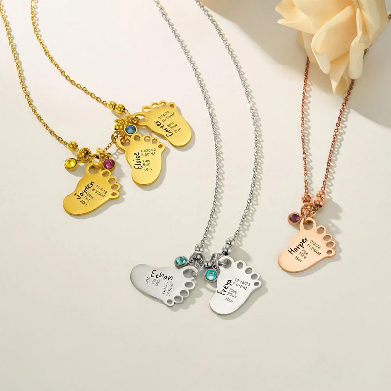Collier d'anniversaire personnalisé avec empreinte de pied de bébé