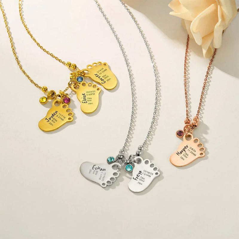 Collier d'anniversaire personnalisé avec empreinte de pied de bébé