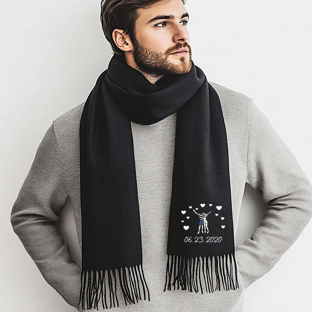 50%OFF⭐️Personalized Photo and Text Embroidered Couple Scarf - A Warm Christmas Gift