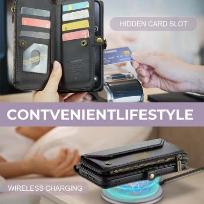 Étui portefeuille à fermeture éclair pour téléphone portable, porte-cartes, lettre personnalisée - Pour iPhone et Samsung