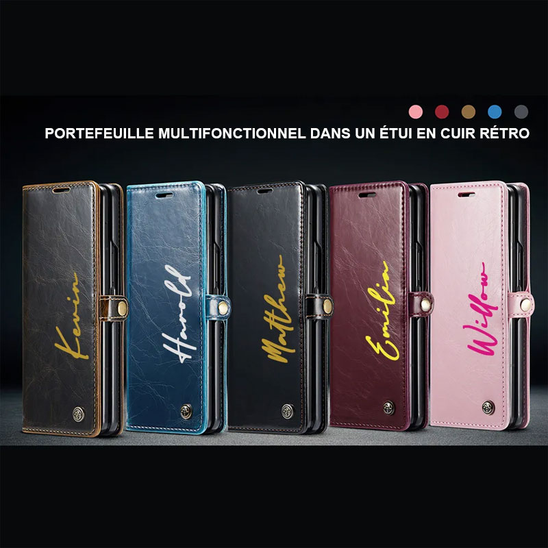 Étui de téléphone portefeuille magnétique avec porte-carte monogramme personnalisé