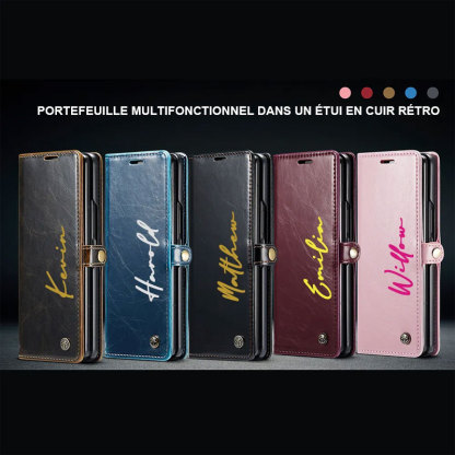 Étui de téléphone portefeuille magnétique avec porte-carte monogramme personnalisé