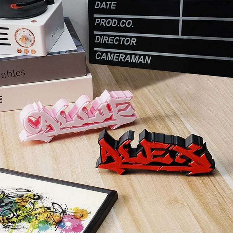 Plaque signalétique personnalisée en graffiti imprimée en 3D multicolore