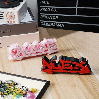 Plaque signalétique personnalisée en graffiti imprimée en 3D multicolore