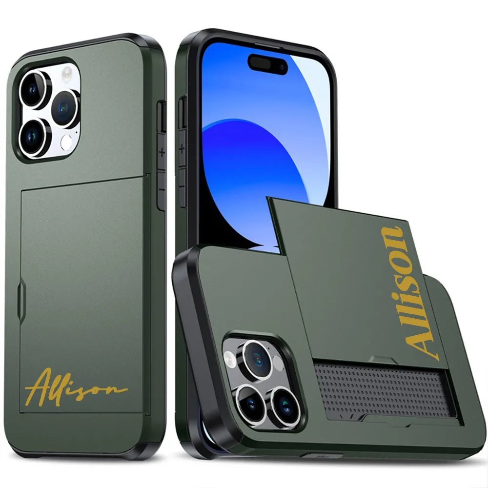 Personalised Monogram Dual Layer Hidden Card Slot Slim Wallet Phone Case