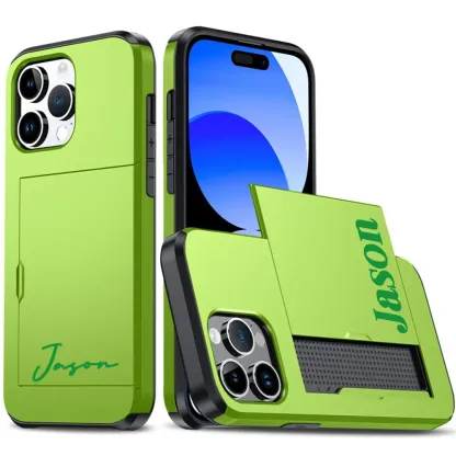 Personalised Monogram Dual Layer Hidden Card Slot Slim Wallet Phone Case