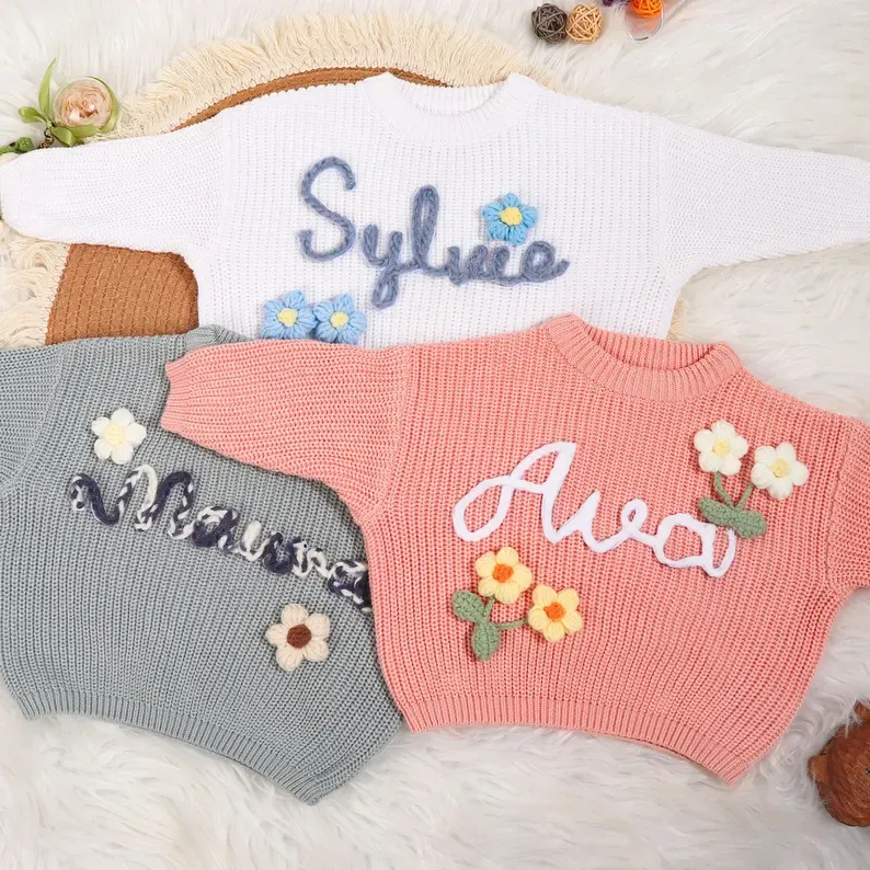 Personalized Hand Embroidered Baby&Kids Flower Sweater