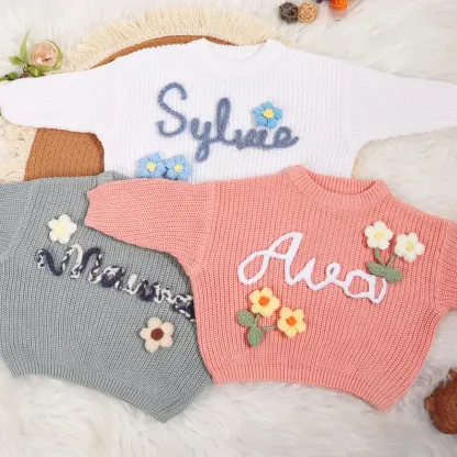 Personalized Hand Embroidered Baby&Kids Flower Sweater