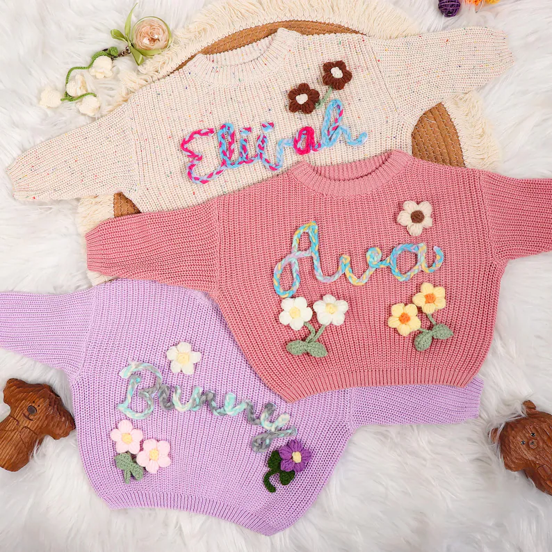 Personalized Hand Embroidered Baby&Kids Flower Sweater