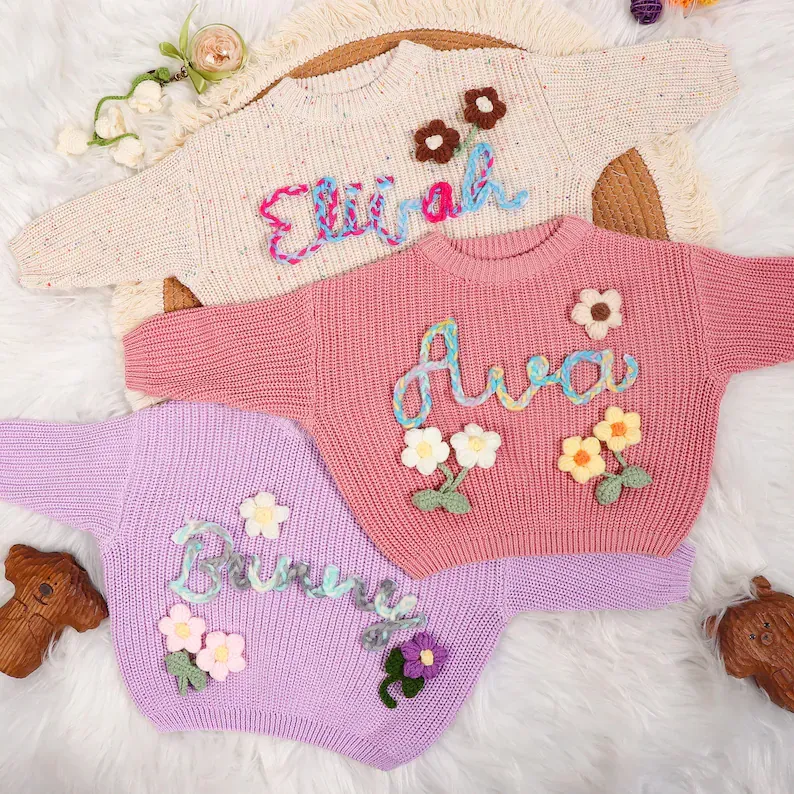 Personalized Hand Embroidered Baby&Kids Flower Sweater