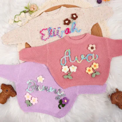 Personalized Hand Embroidered Baby&Kids Flower Sweater