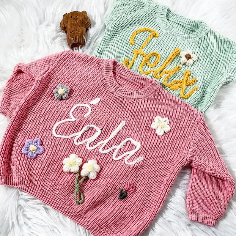 Personalized Hand Embroidered Baby&Kids Flower Sweater