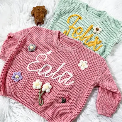 Personalized Hand Embroidered Baby&Kids Flower Sweater