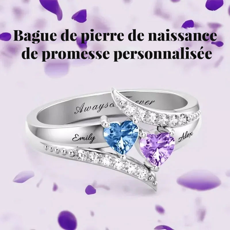 Je t'aime pour toujours - Bague de promesse personnalisée avec pierres de naissance