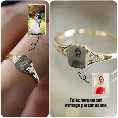 Bague avec pierre de naissance et photo personnalisée