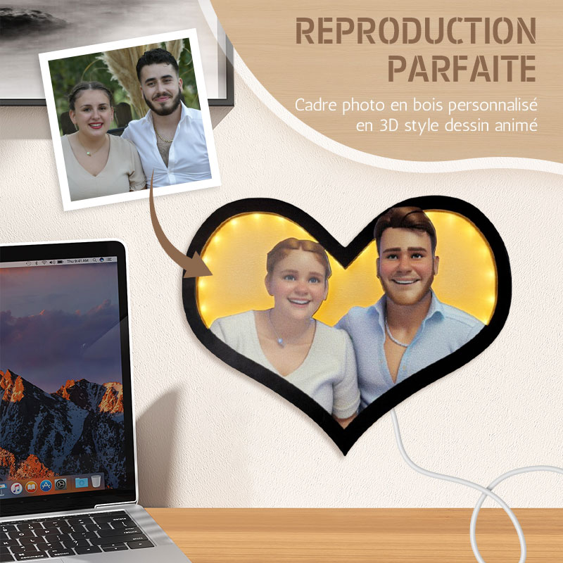 Cadre photo personnalisé en bois coloré de style dessin animé 3D