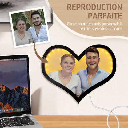 Cadre photo personnalisé en bois coloré de style dessin animé 3D