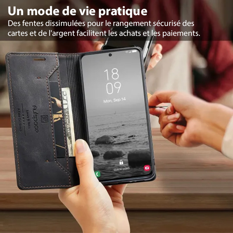 Étui de téléphone portefeuille magnétique avec porte-carte monogramme personnalisé