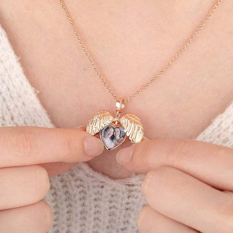 Personnalisé Photo Texte Gravé Forme Ailes d'Ange Coeur Cadeau Souvenir Anniversaire St Valentin pour Femme