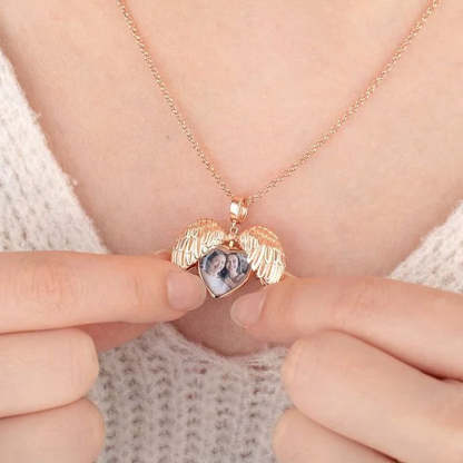 Personnalisé Photo Texte Gravé Forme Ailes d'Ange Coeur Cadeau Souvenir Anniversaire St Valentin pour Femme