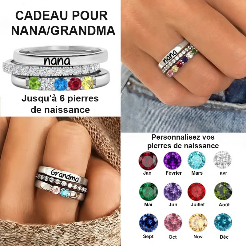 Bague de naissance familiale personnalisée - Cadeau pour grand-mère/maman
