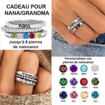 Bague de naissance familiale personnalisée - Cadeau pour grand-mère/maman