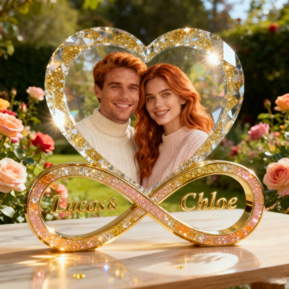 Ornement personnalisé de symbole d'infini de portrait de couples