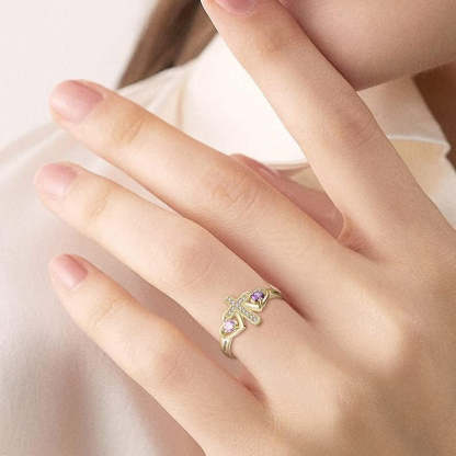 Bague en argent sterling avec nom personnalisé, pierre de naissance, promesse, croix