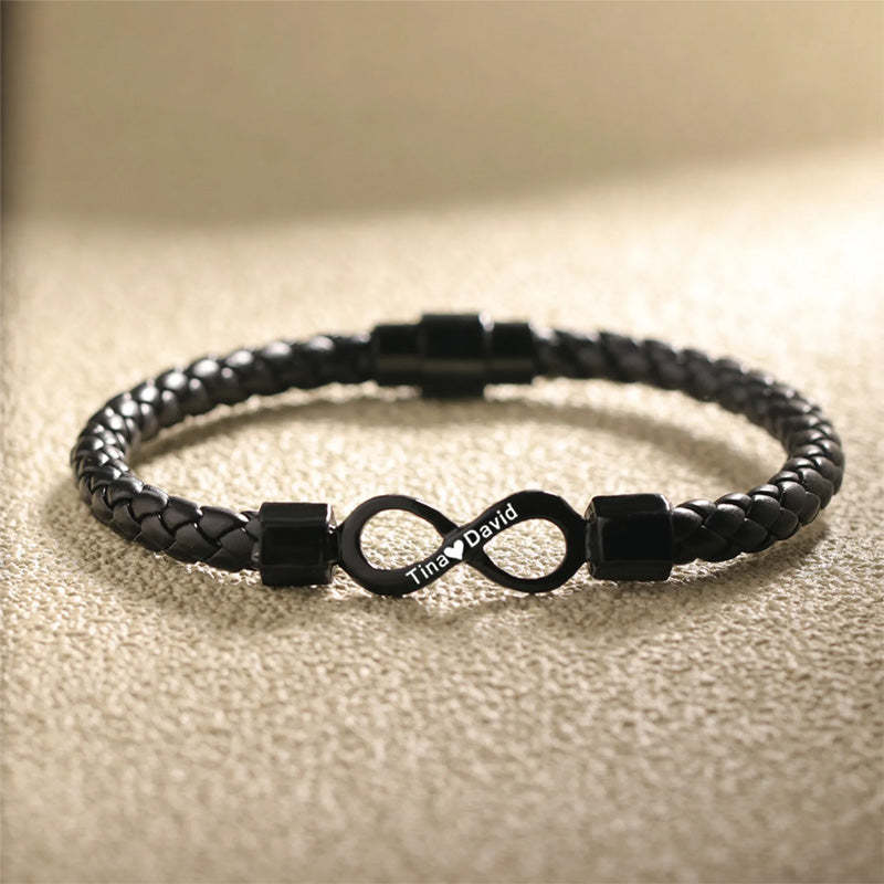 To My Man, Personalized Dual Name Infinity Leather Bracelet