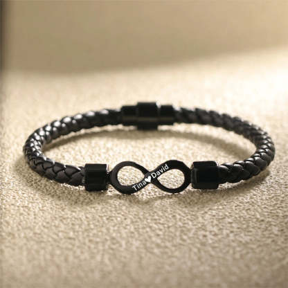 To My Man, Personalized Dual Name Infinity Leather Bracelet