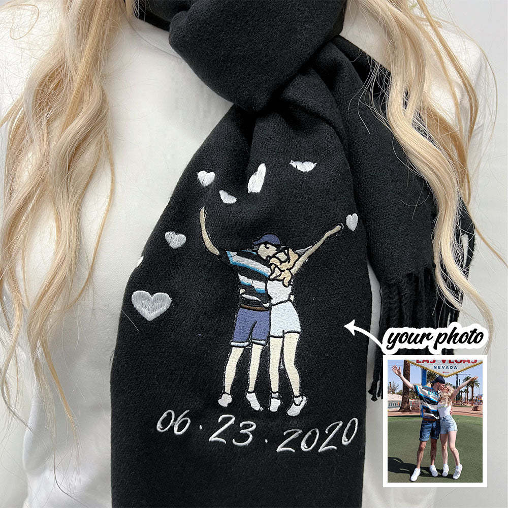 50%OFF⭐️Personalized Photo and Text Embroidered Couple Scarf - A Warm Christmas Gift