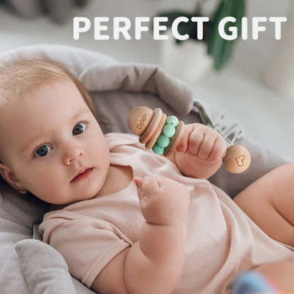 Personalized Wooden Baby Rattle with Engraved Name for Infant Baby Shower Birthday Gift