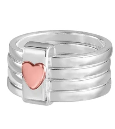 Bagues empilables rustiques personnalisées pour mères avec cœur