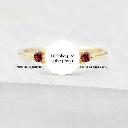 Bague de promesse de couple avec pierres de naissance et photo à télécharger personnalisée