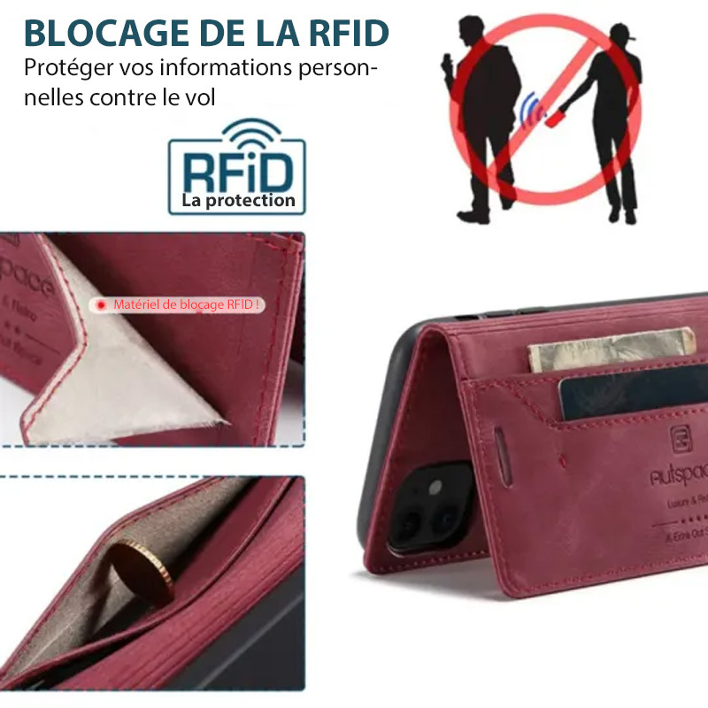 Étui de téléphone portefeuille magnétique avec porte-carte monogramme personnalisé