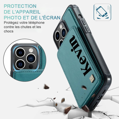 Étui de téléphone portefeuille personnalisé avec porte-cartes Monogram